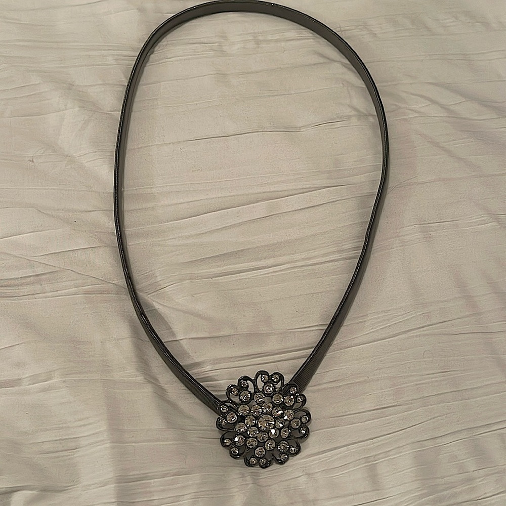 Metal Elastic Belt with Rhinestone Buckle/gray